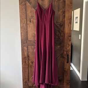 Long Formal Bridesmaid Prom dark Red Burgundy Plum Dress sz S